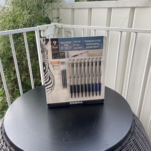 Zebra F-301 Stainless Steel Ballpoint Pen 9-Pack Fine Point 0.7mm Assorted Ink